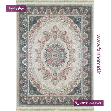 فرش ماشینی 1500 شانه 8 رنگ لچک ترنج کد 15941 کرم فرش بزرگمهر