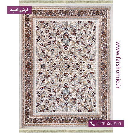 فرش ماشینی 700 شانه 8 رنگ افشان طرح 77۹۰۱ کرم فرش بزرگمهر