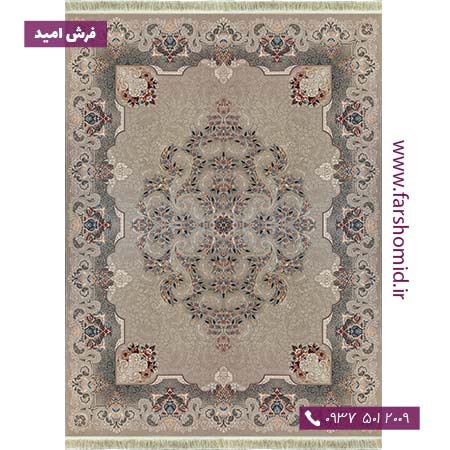 فرش ماشینی 700 شانه 8 رنگ لچک ترنج طرح 77919 ترمه ای فرش بزرگمهر