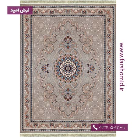 فرش ماشینی 700 شانه 8 رنگ لچک ترنج طرح 77932 ترمه ای فرش بزرگمهر