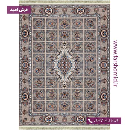 فرش ماشینی 700 شانه 8 رنگ خشتی طرح 77933 ترمه ای فرش بزرگمهر