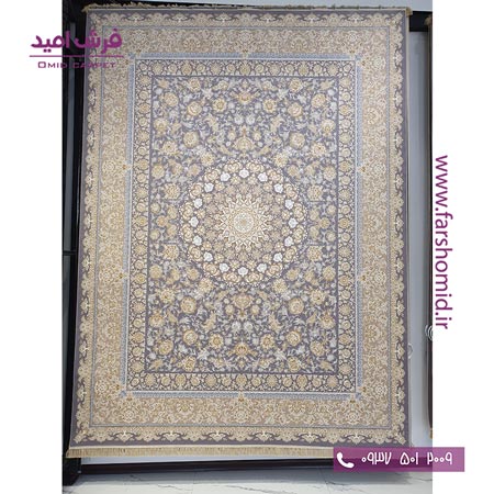 فرش ماشینی 1200 شانه 8 رنگ کد 360 طوسی طلایی کلکسیون رویال شاهکار آریایی