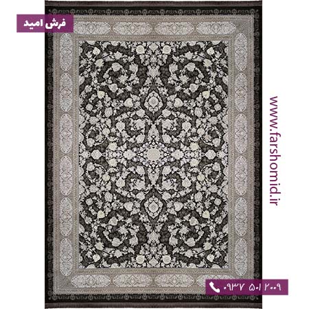 فرش ماشینی 1200 شانه گلبرجسته افشان گلریز دودی خاطره کویر کاشان