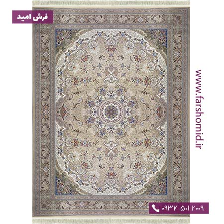 فرش 1600 شانه 8 رنگ هانا کرم صدفی خاطره کویر کاشان