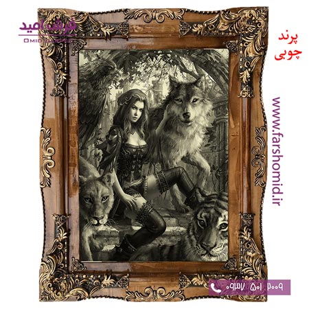 تابلو فرش ماشینی طرح دختر و گرگ کد 12009 فرشان