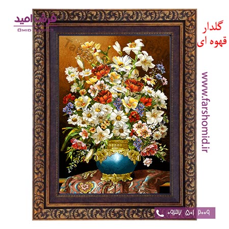 تابلو فرش ماشینی طرح گلدان گل سفید کد 12058 فرشان