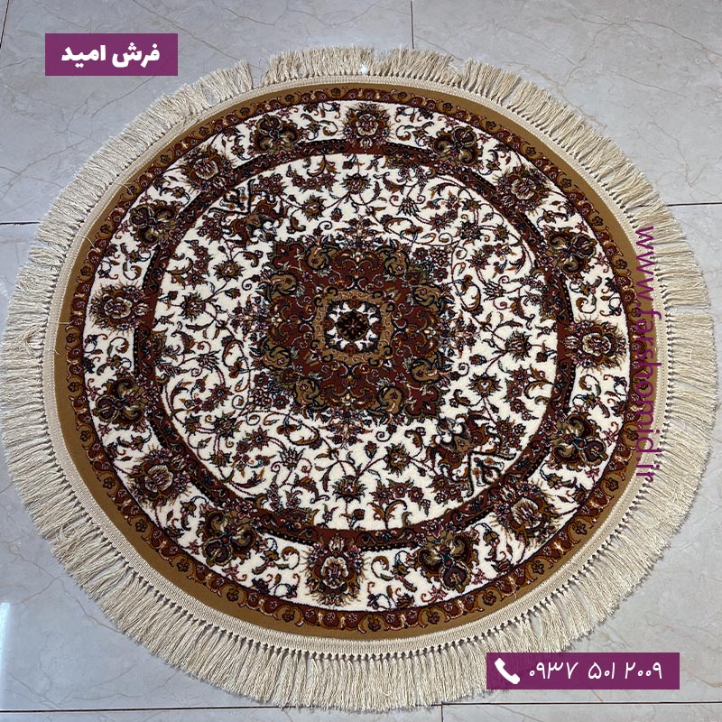 فرش ماشینی دایره 700 شانه 10 رنگ 10002 کرم فرش هدیه (محتشم)
