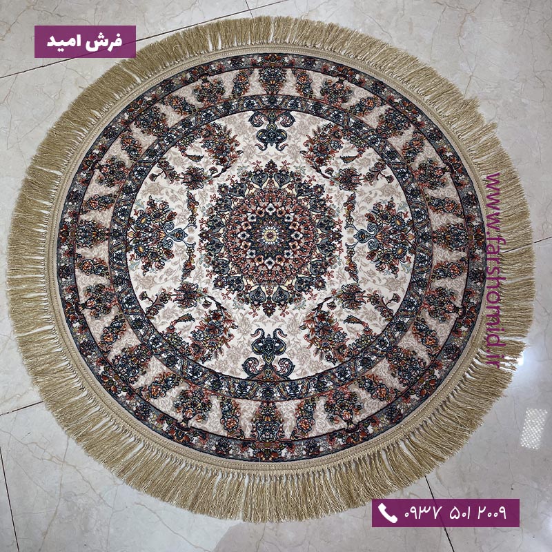 فرش ماشینی دایره برجسته 1000 شانه 8 رنگ اختر کرم فرش محتشم