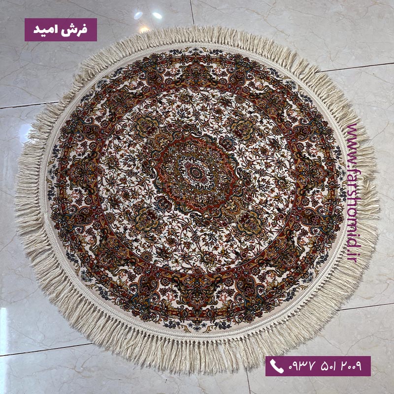 فرش ماشینی دایره 1000 شانه 10 رنگ آنا کرم فرش آرشام