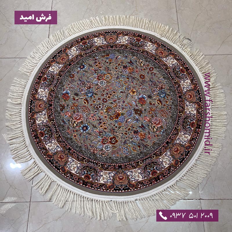 فرش ماشینی دایره 1200 شانه طرح باغ  گل الماسی قالی کشمیر
