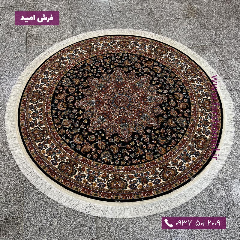 فرش ماشینی دایره 700 شانه 8 رنگ کد 77517 سرمه ای فرش بزرگمهر