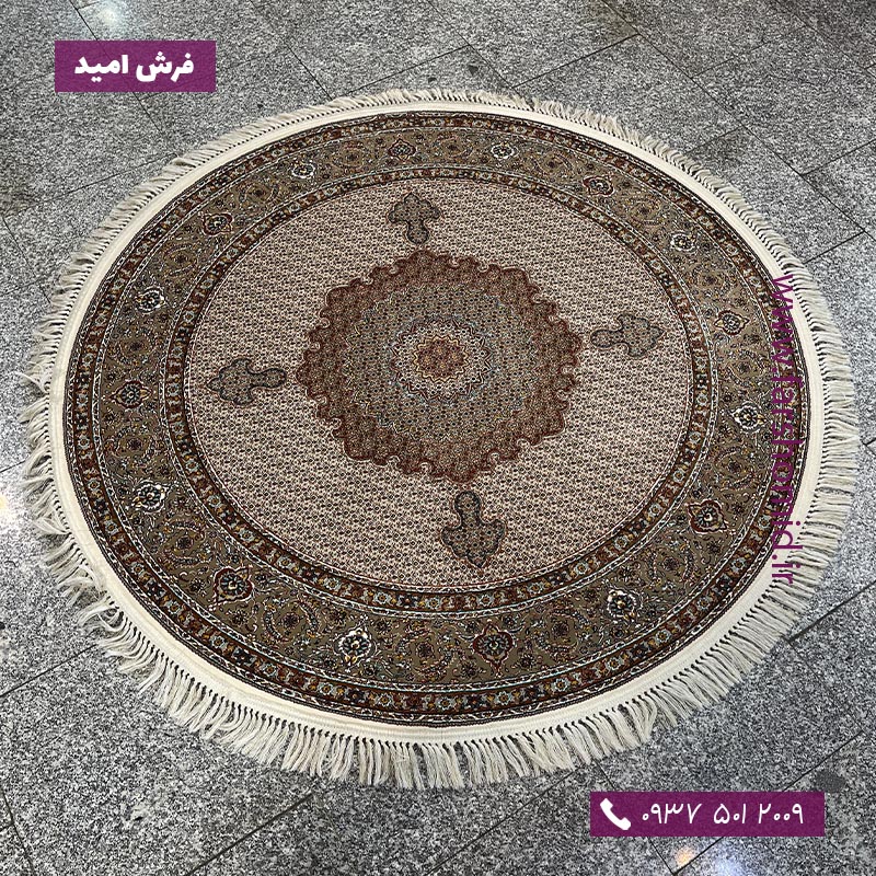فرش ماشینی دایره 1000 شانه ماهی خوی کرم فرش امید