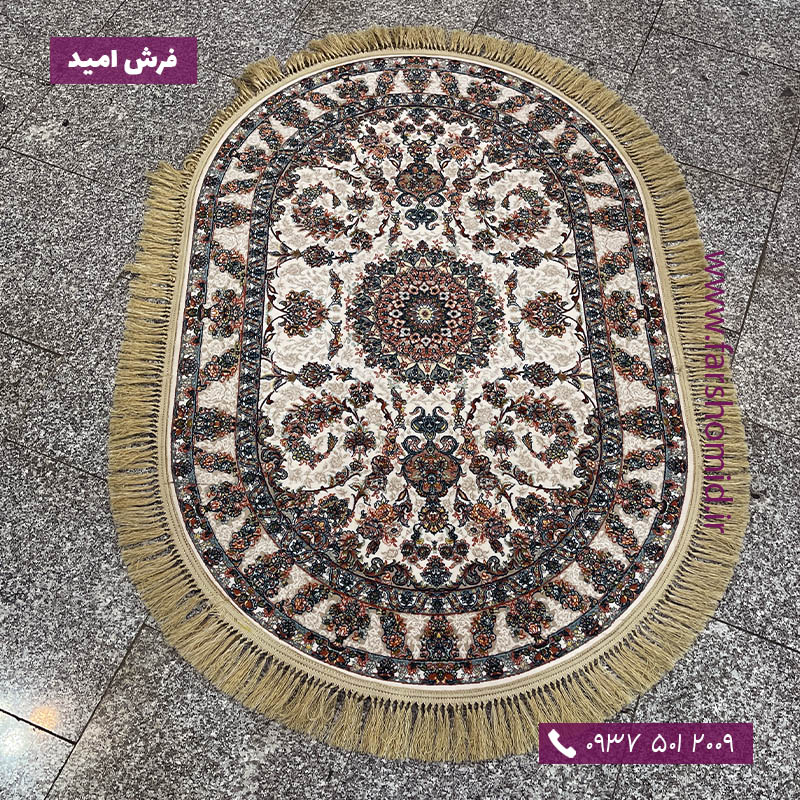 فرش ماشینی بیضی 1000 شانه طرح اختر کرم فرش محتشم