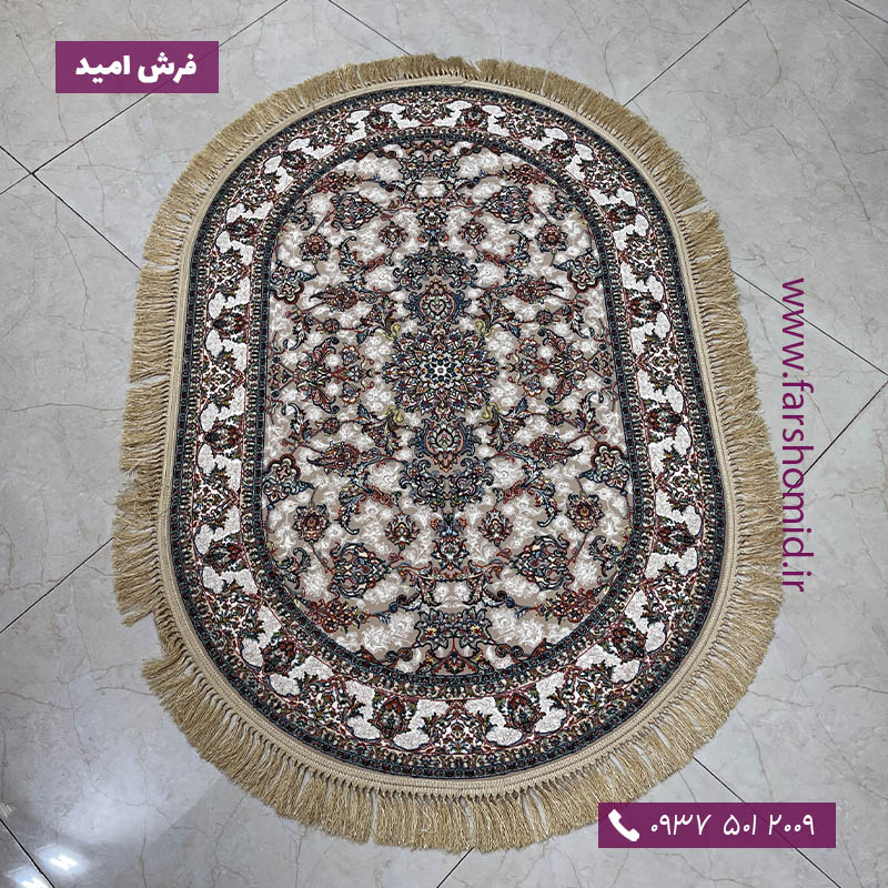 فرش ماشینی بیضی 1000 شانه طرح کیهان فیلی فرش محتشم