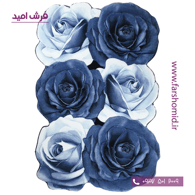 فرش مدرن مستطیل 1 در 1.5 رز مینیاتوری آبی زرباف