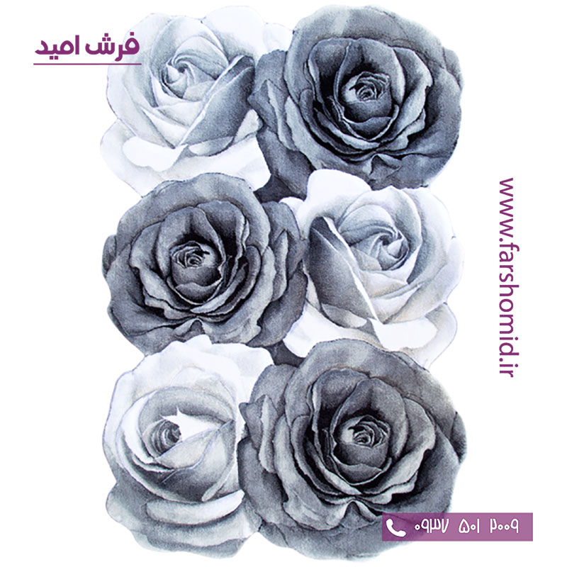 فرش مدرن مستطیل 1 در 1.5 رز مینیاتوری طوسی زرباف