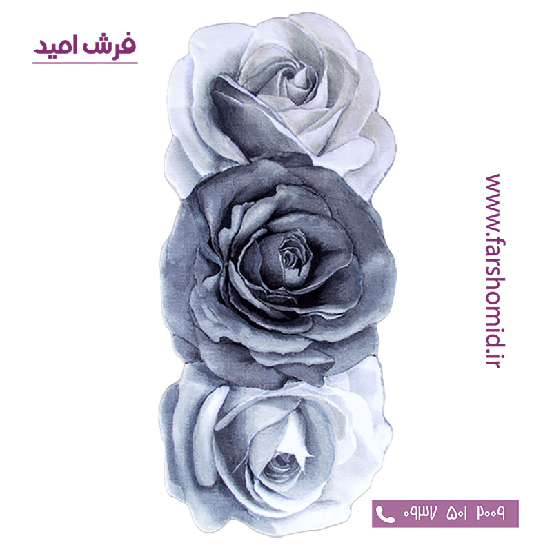 فرش مدرن راهرویی 75 در 160 رز مینیاتوری طوسی زرباف