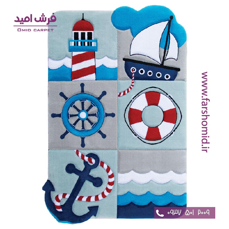 فرش سیسمونی طرح ملوانی رنگ آبی زرباف