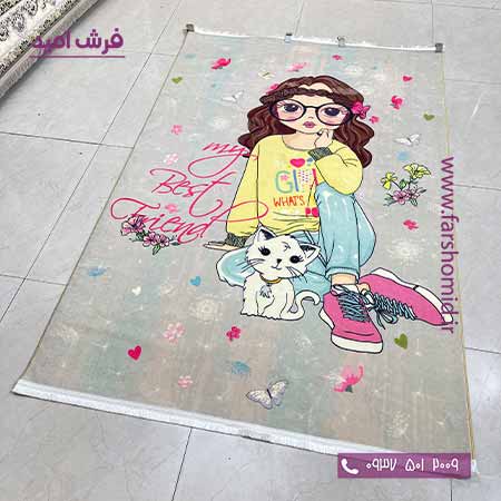 فرش کودک طرح دختر عینکی و گربه کد 101234 کودک و نوجوان کلاریس محتشم