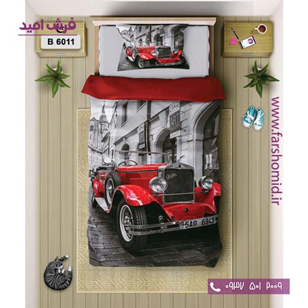 ست روتختی اسپرت 6 تکه اولدوز طرح ماشین آنتیک قرمز کد B 6011