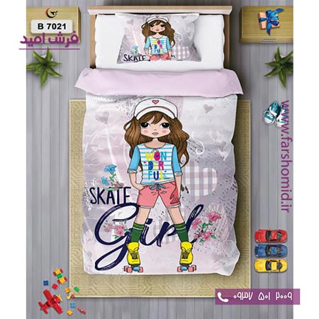 ست روتختی کودک و نوجوان 6 تکه اولدوز دختر اسکیت سوار کد B 7021