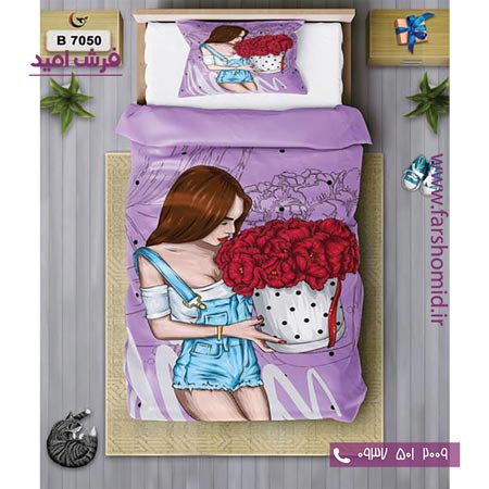 ست روتختی کودک و نوجوان 6 تکه اولدوز دختر و گل کد B 7050