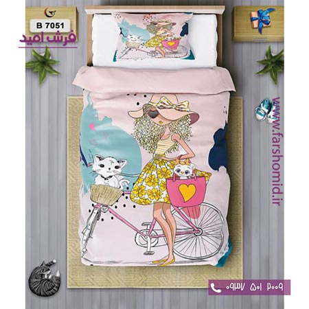 ست روتختی کودک و نوجوان 6 تکه اولدوز دختر دوچرخه سوار کد B 7051