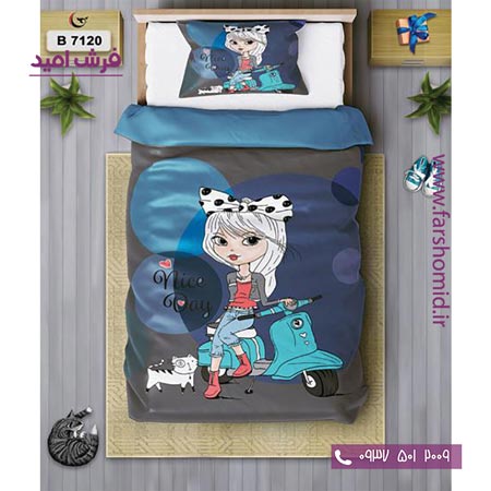ست روتختی کودک و نوجوان 6 تکه اولدوز دختر موتور سوار کد B 7120