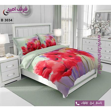 ست روتختی طرح گل 6 تکه اولدوز گل های قرمز کد B 3034