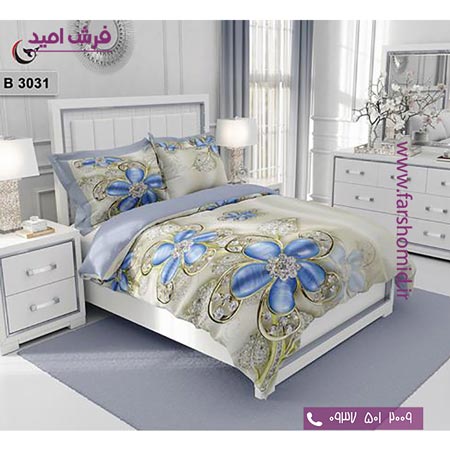 ست روتختی طرح گل 6 تکه اولدوز گل های آبی کد B 3031