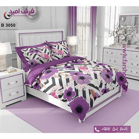 ست روتختی طرح گل 6 تکه اولدوز گل های بنفش کد B 3050