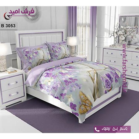 ست روتختی طرح گل 6 تکه اولدوز گل های بنفش و پروانه کد B 3053