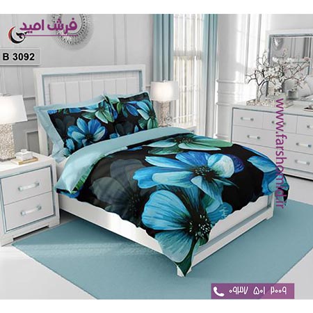 ست روتختی طرح گل 6 تکه اولدوز گل های آبی کد B 3092