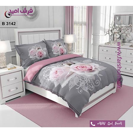 ست روتختی طرح گل 6 تکه اولدوز گل رز سفید صورتی کد B 3142