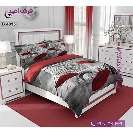 ست روتختی طرح هنری و برند 6 تکه اولدوز برج ایفل و چتر قرمز کد B 4015