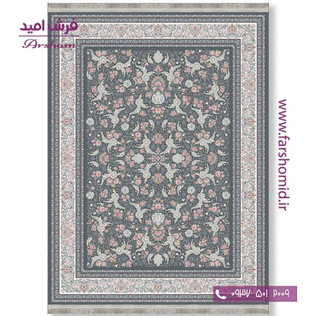 فرش ماشینی 700 شانه 8 رنگ طرح 800102 طوسی فرش آرشام