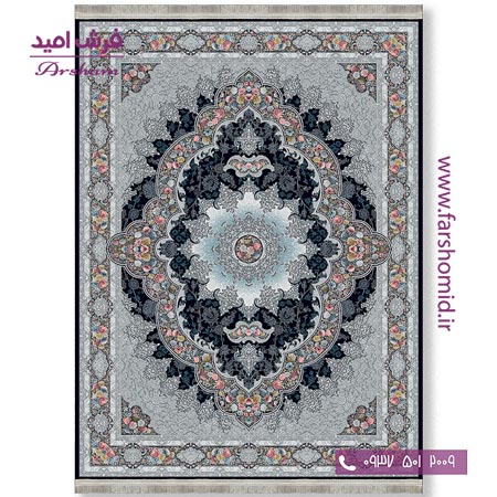 فرش ماشینی 700 شانه 8 رنگ طرح 801804 زغالی فرش آرشام