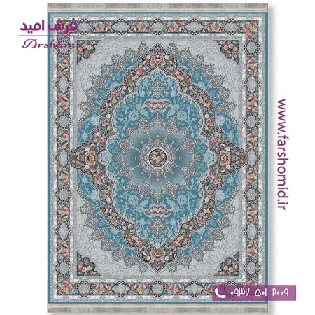 فرش ماشینی 700 شانه 8 رنگ طرح 801803 آبی فرش آرشام