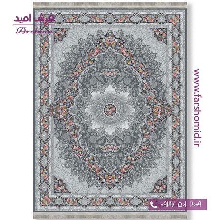 فرش ماشینی 700 شانه 8 رنگ طرح 801802 نقره ای فرش آرشام