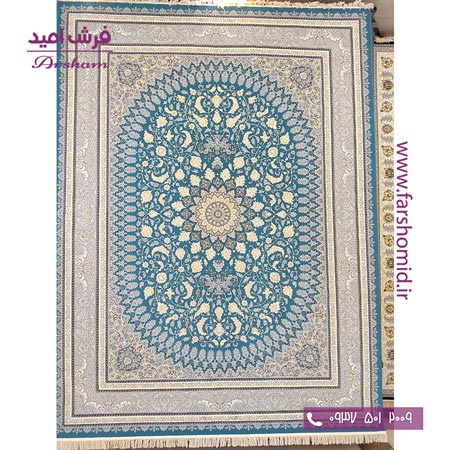 فرش ماشینی 700 شانه 8 رنگ طرح 802003 آبی فرش آرشام