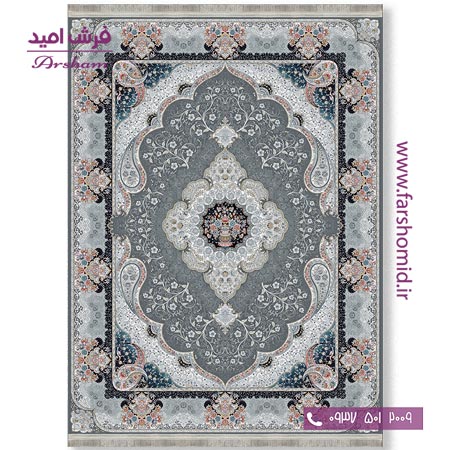 فرش ماشینی 700 شانه 8 رنگ طرح 802402 طوسی فرش آرشام
