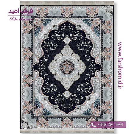 فرش ماشینی 700 شانه 8 رنگ طرح 802404 زغالی فرش آرشام