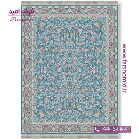 فرش ماشینی 700 شانه 8 رنگ طرح 803603 آبی فرش آرشام
