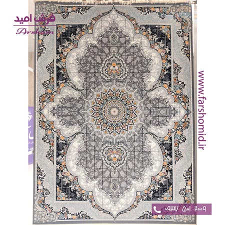 فرش ماشینی 700 شانه 8 رنگ طرح 804802 سیلور فرش آرشام