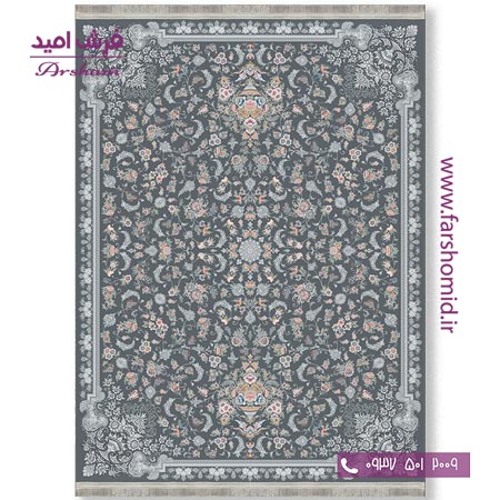 فرش ماشینی 700 شانه 8 رنگ طرح 805202 طوسی فرش آرشام