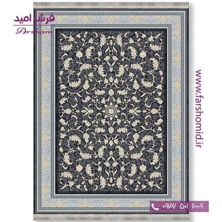 فرش ماشینی 700 شانه 8 رنگ طرح 805304 مشکی فرش آرشام