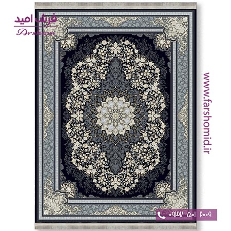 فرش ماشینی 700 شانه 8 رنگ طرح 805504 زغالی فرش آرشام