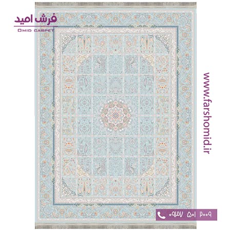 فرش ماشینی 1200 شانه 8 رنگ برجسته 20703 آبی آرشام