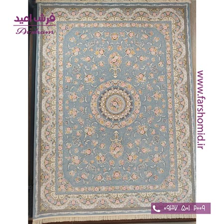 فرش ماشینی 1200 شانه 8 رنگ برجسته 21203 آبی آرشام