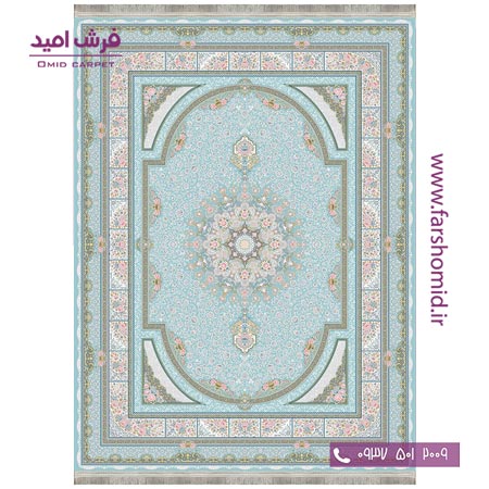 فرش ماشینی 1200 شانه 8 رنگ برجسته 21803 آبی آرشام